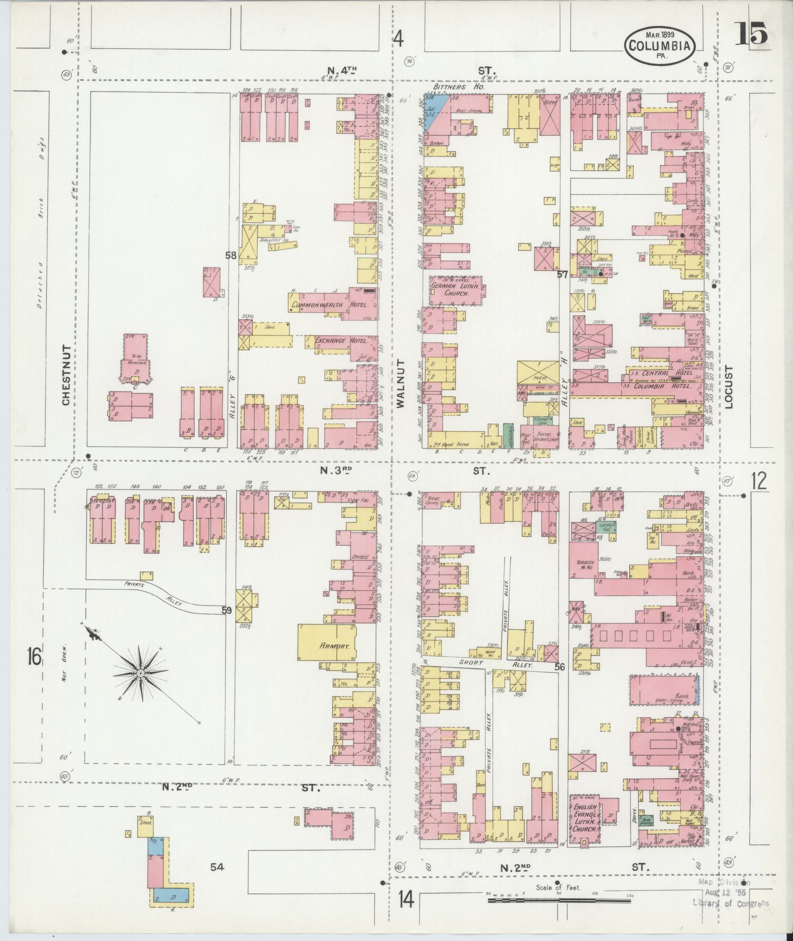Sanborn Fire Insurance Map from Columbia, Lancaster County, Pennsylvania (1899), Sheet #0015 - Historic Sanborn Fire Insurance Map Print, vintage old map wall art, antique decor, genealogy gift, Pennsylvania Pennsylvania map