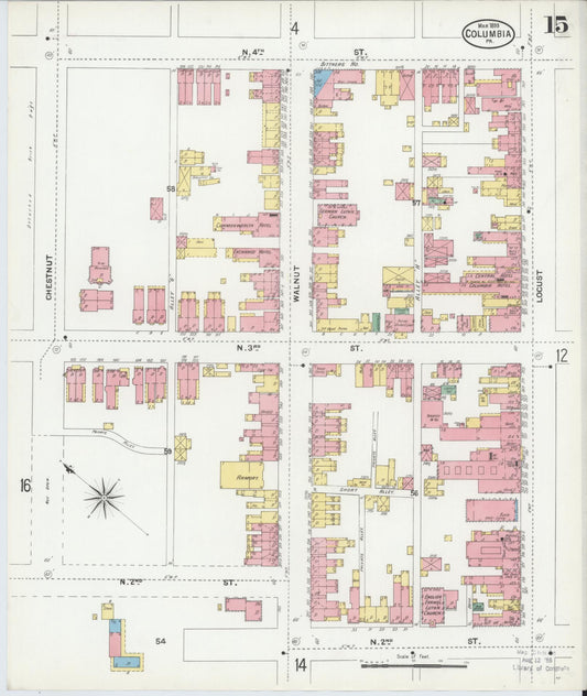 Sanborn Fire Insurance Map from Columbia, Lancaster County, Pennsylvania (1899), Sheet #0015 - Historic Sanborn Fire Insurance Map Print, vintage old map wall art, antique decor, genealogy gift, Pennsylvania Pennsylvania map