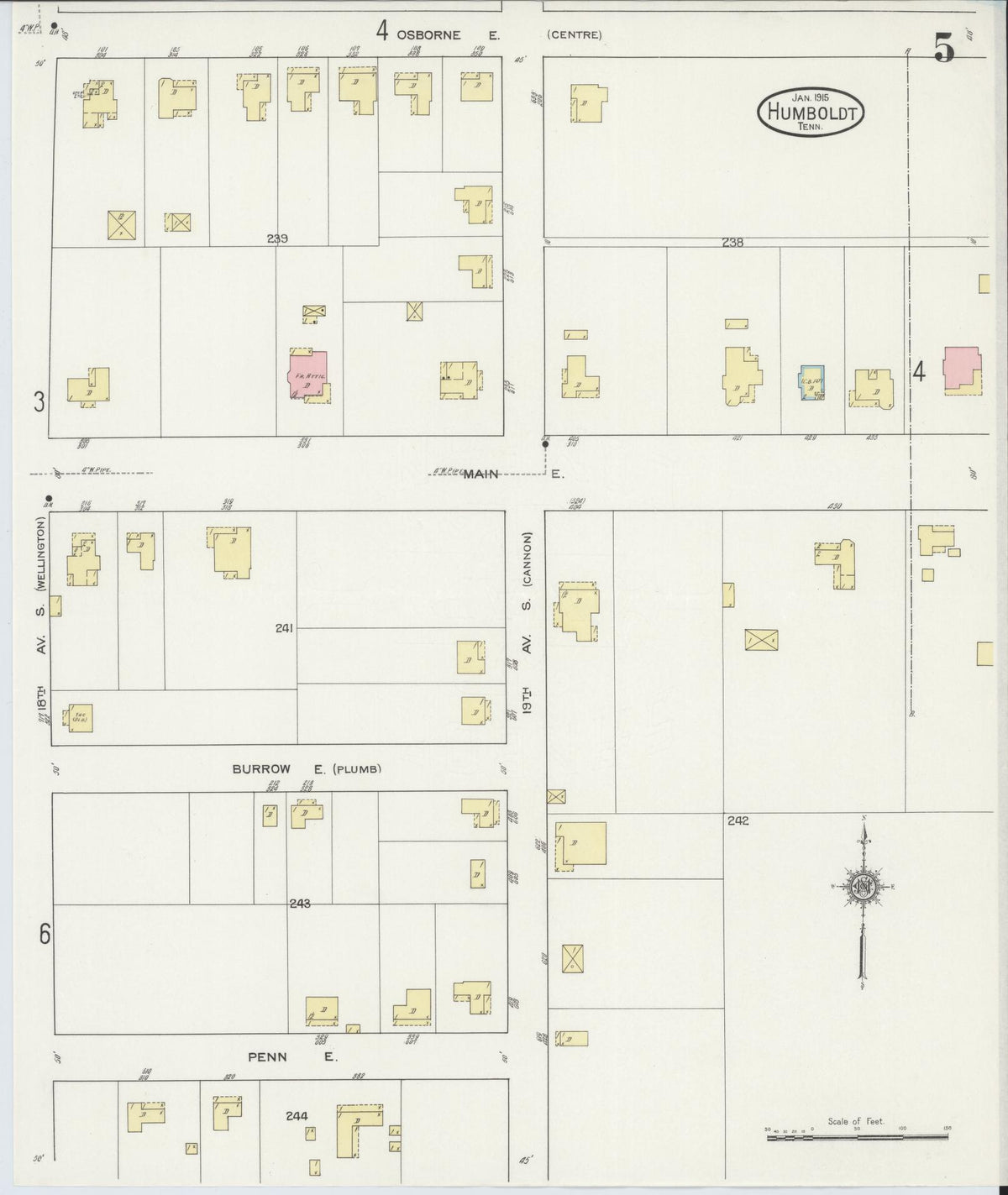 Sanborn Fire Insurance Map from Humboldt, Gibson County, Tennessee (1915), Sheet #0005 - Historic Sanborn Fire Insurance Map Print, vintage old map wall art, antique decor, genealogy gift, Tennessee Tennessee map