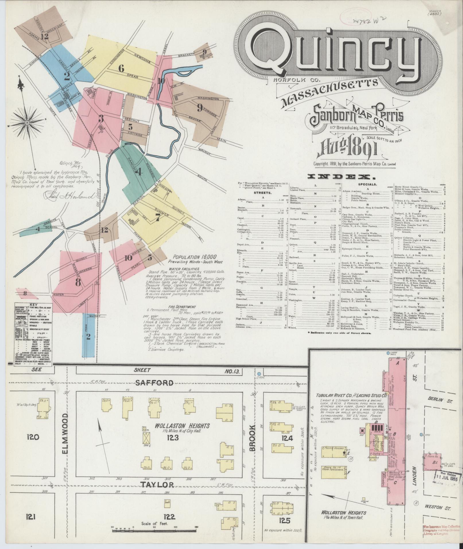 Sanborn Fire Insurance Map from Quincy, Norfolk County, Massachusetts. (1891) – Historic Sanborn Fire Insurance Map Print
