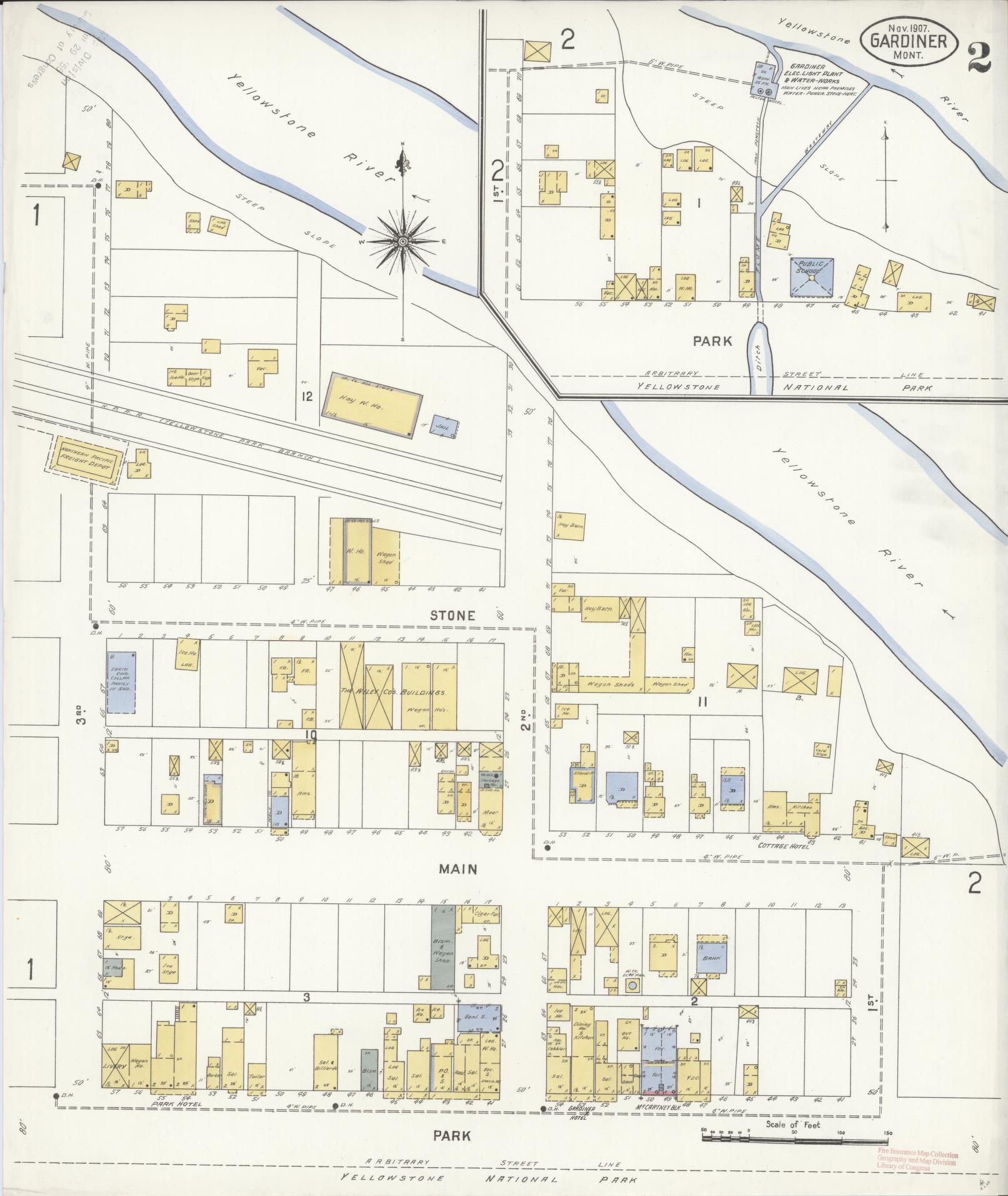 Sanborn Fire Insurance Map from Gardiner, Park County, Montana (1907), Sheet #0002 - Complete Map Set gallery image, historic Sanborn map, vintage wall art, Montana Montana