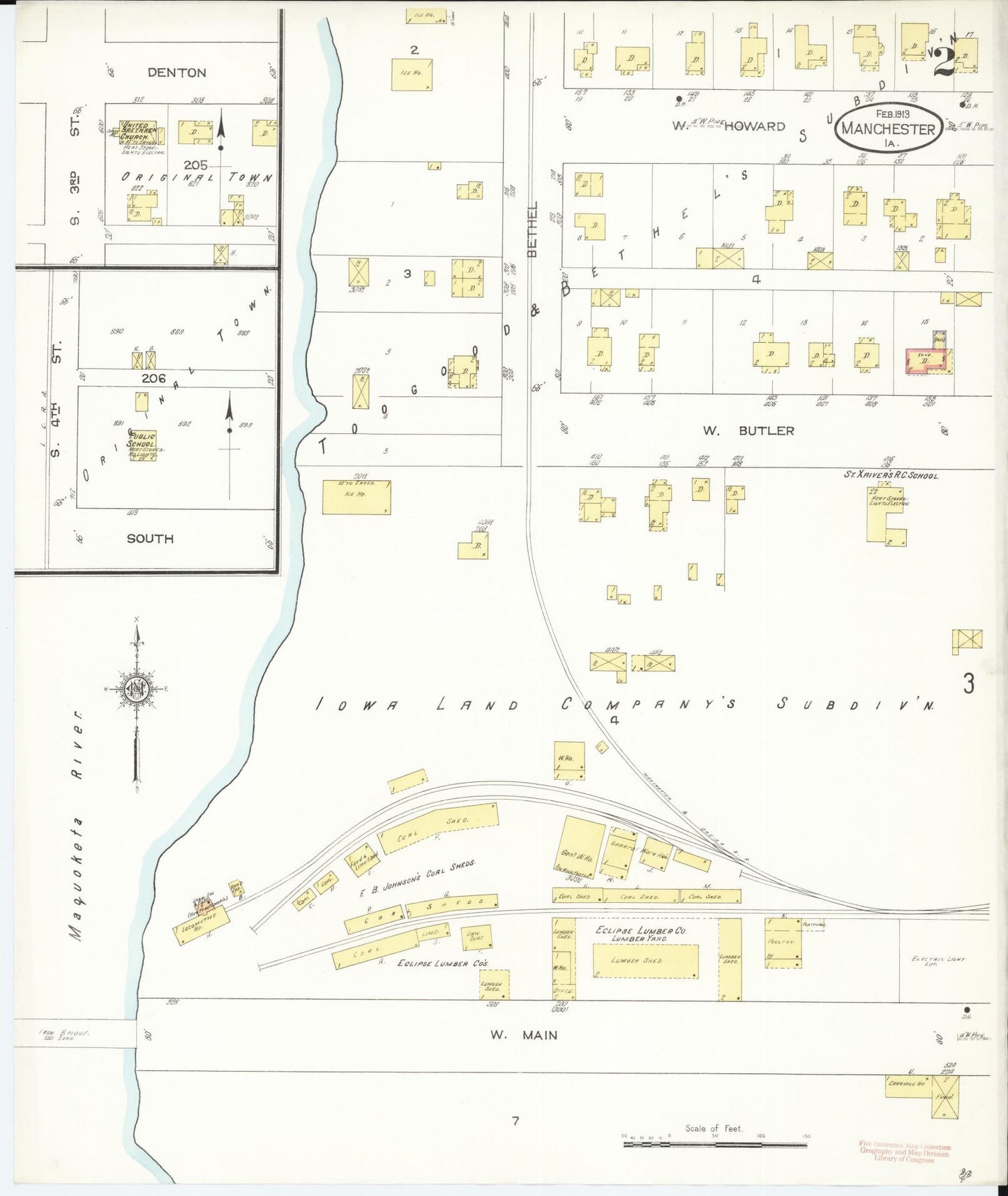 Sanborn Fire Insurance Map from Manchester, Delaware County, Iowa (1913), Sheet #0002 - Historic Sanborn Fire Insurance Map Print