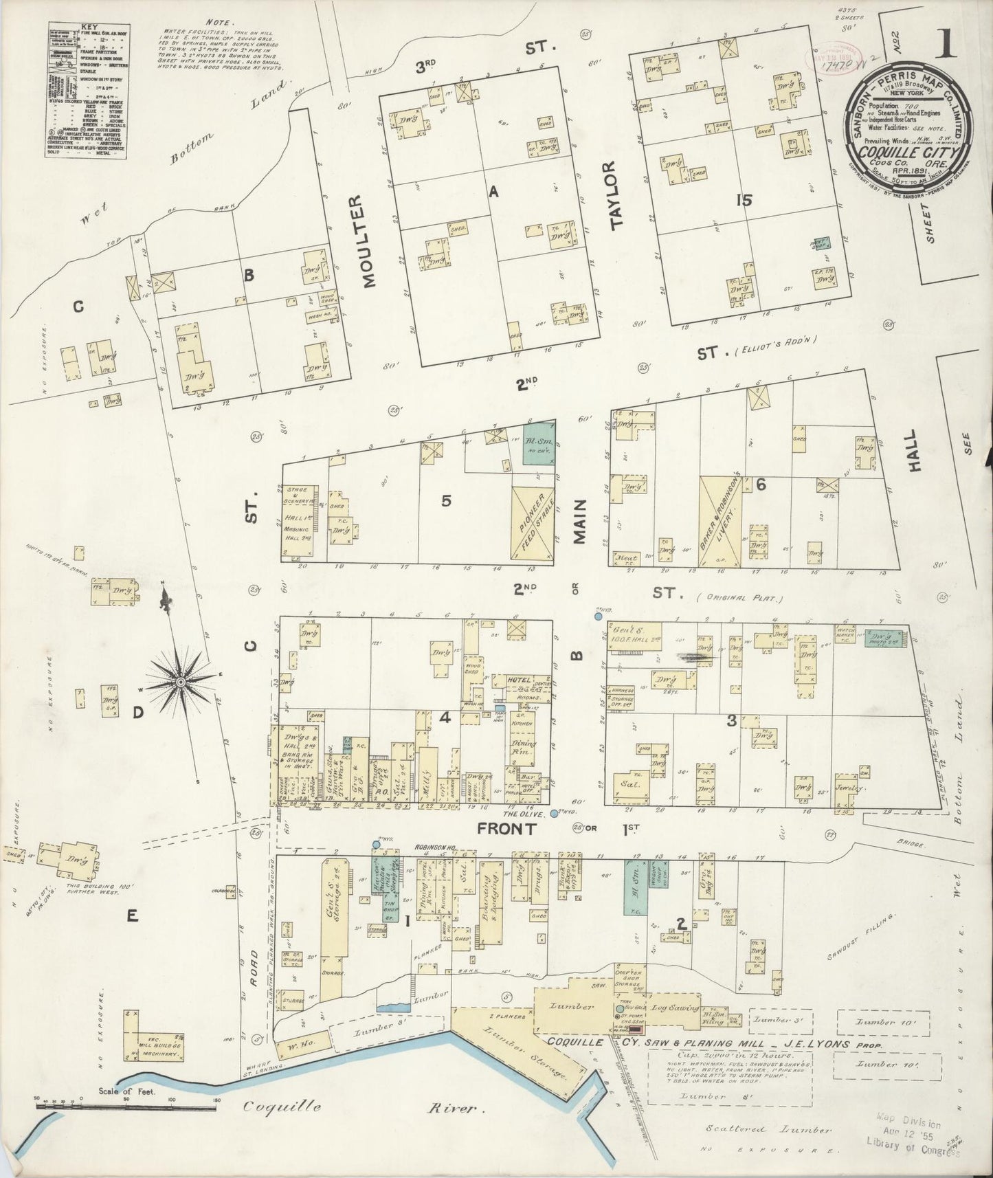 Sanborn Fire Insurance Map from Coquille, Coos County, Oregon. (1891) – Historic Sanborn Fire Insurance Map Print