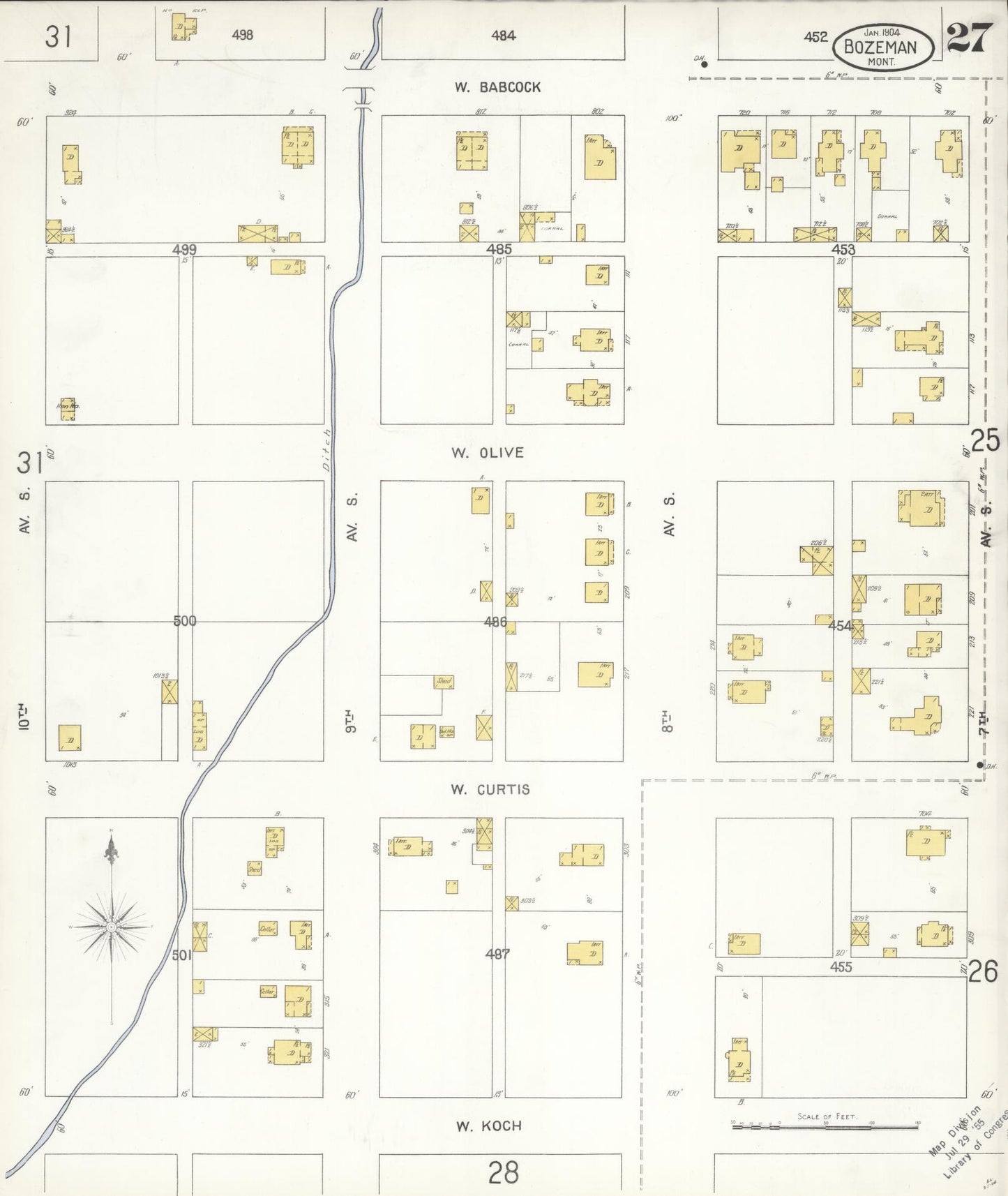 Sanborn Fire Insurance Map from Bozeman, Gallatin County, Montana (1904), Sheet #0027 - Complete Map Set gallery image, historic Sanborn map, vintage wall art, Montana Montana