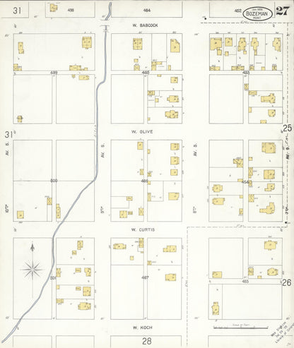 Sanborn Fire Insurance Map from Bozeman, Gallatin County, Montana (1904), Sheet #0027 - Complete Map Set gallery image, historic Sanborn map, vintage wall art, Montana Montana