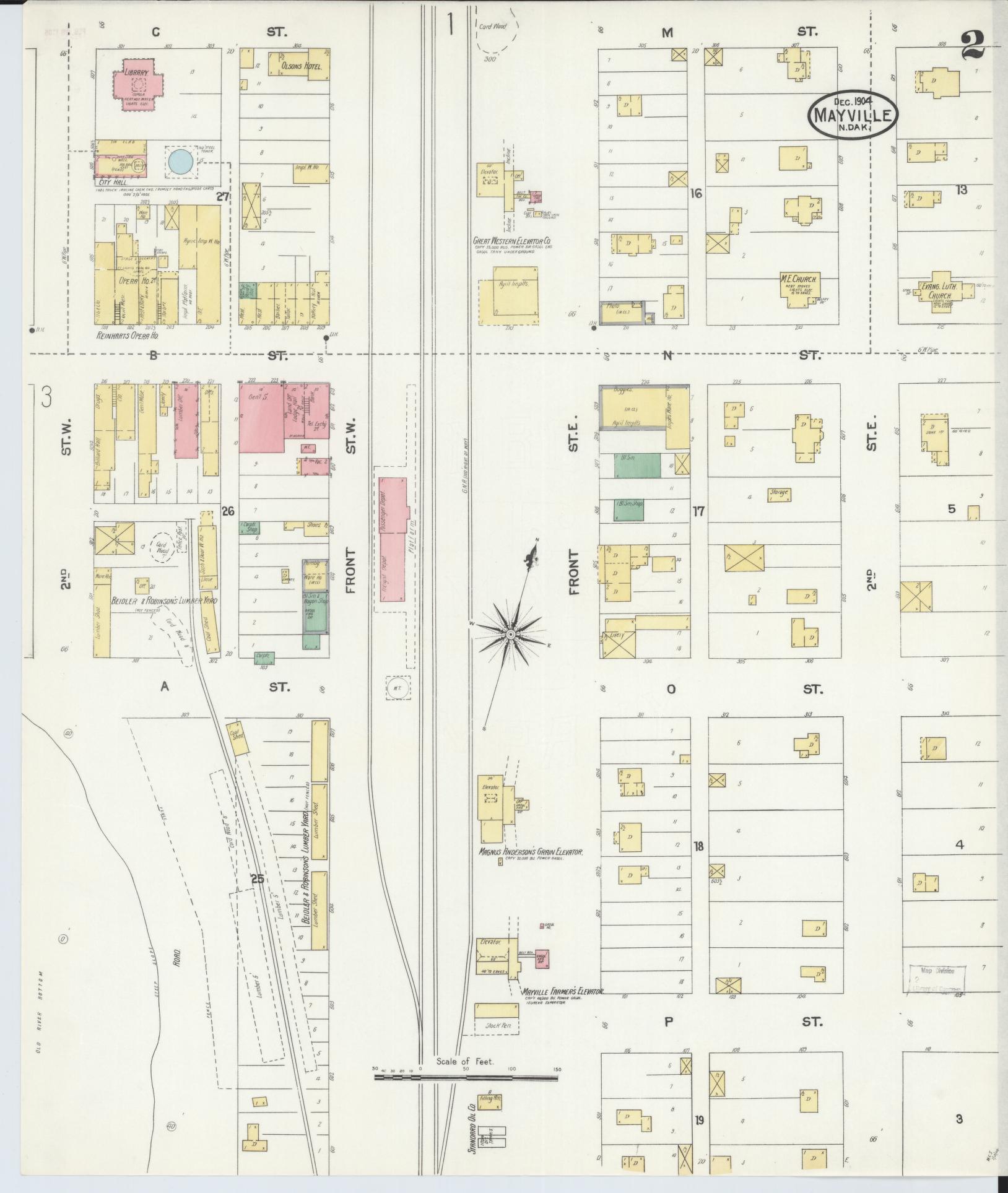 Sanborn Fire Insurance Map from Mayville, Traill County, North Dakota (1904), Sheet #0002 - Complete Map Set gallery image, historic Sanborn map, vintage wall art, North Dakota North Dakota