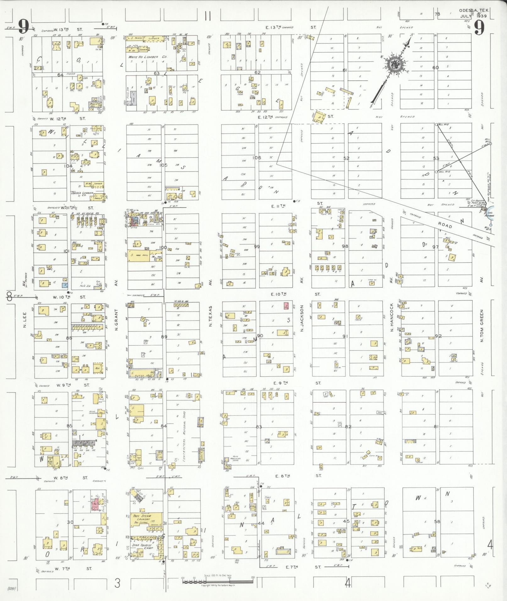 Sanborn Fire Insurance Map from Odessa, Edger County, Texas (1939), Sheet #0009 - Historic Sanborn Fire Insurance Map Print, vintage old map wall art, antique decor, genealogy gift, Texas Texas map