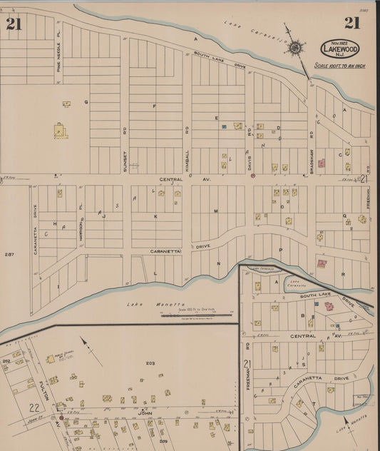 Sanborn Fire Insurance Map from Lakewood, Ocean County, New Jersey (1922), Sheet #0021 - Historic Sanborn Fire Insurance Map Print, vintage old map wall art, antique decor, genealogy gift, New Jersey New Jersey map