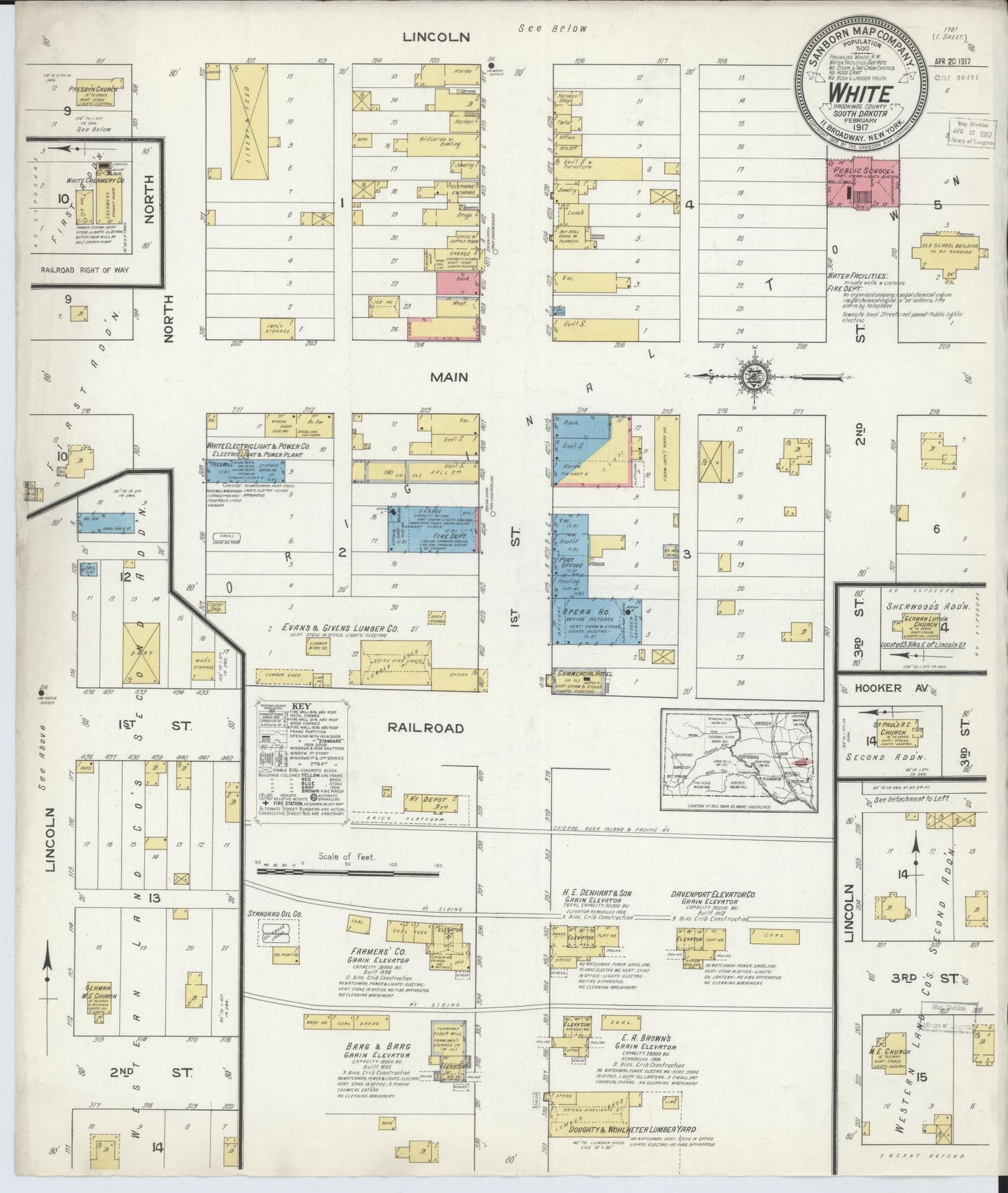 Sanborn Fire Insurance Map from White, Brookings County, South Dakota (1917), Sheet #0001 - Historic Sanborn Fire Insurance Map Print, vintage old map wall art, antique decor, genealogy gift, South Dakota South Dakota map