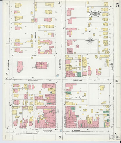 Sanborn Fire Insurance Map from Delaware, Delaware County, Ohio (1901), Sheet #0005 - Complete Map Set gallery image, historic Sanborn map, vintage wall art, Sanborn Fire Insurance Map from Delaware Delaware