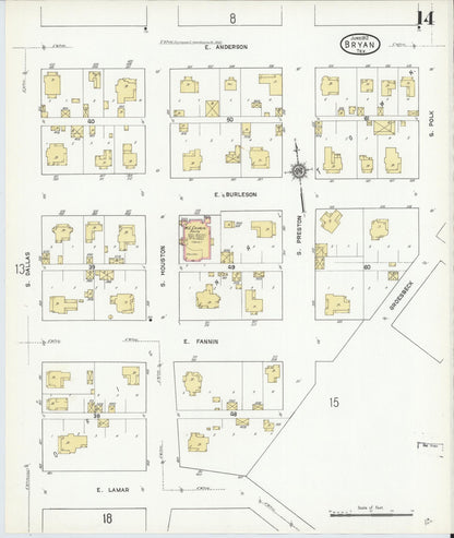 Sanborn Fire Insurance Map from Bryan, Brazos County, Texas (1912), Sheet #0014 - Complete Map Set gallery image, historic Sanborn map, vintage wall art, Texas Texas
