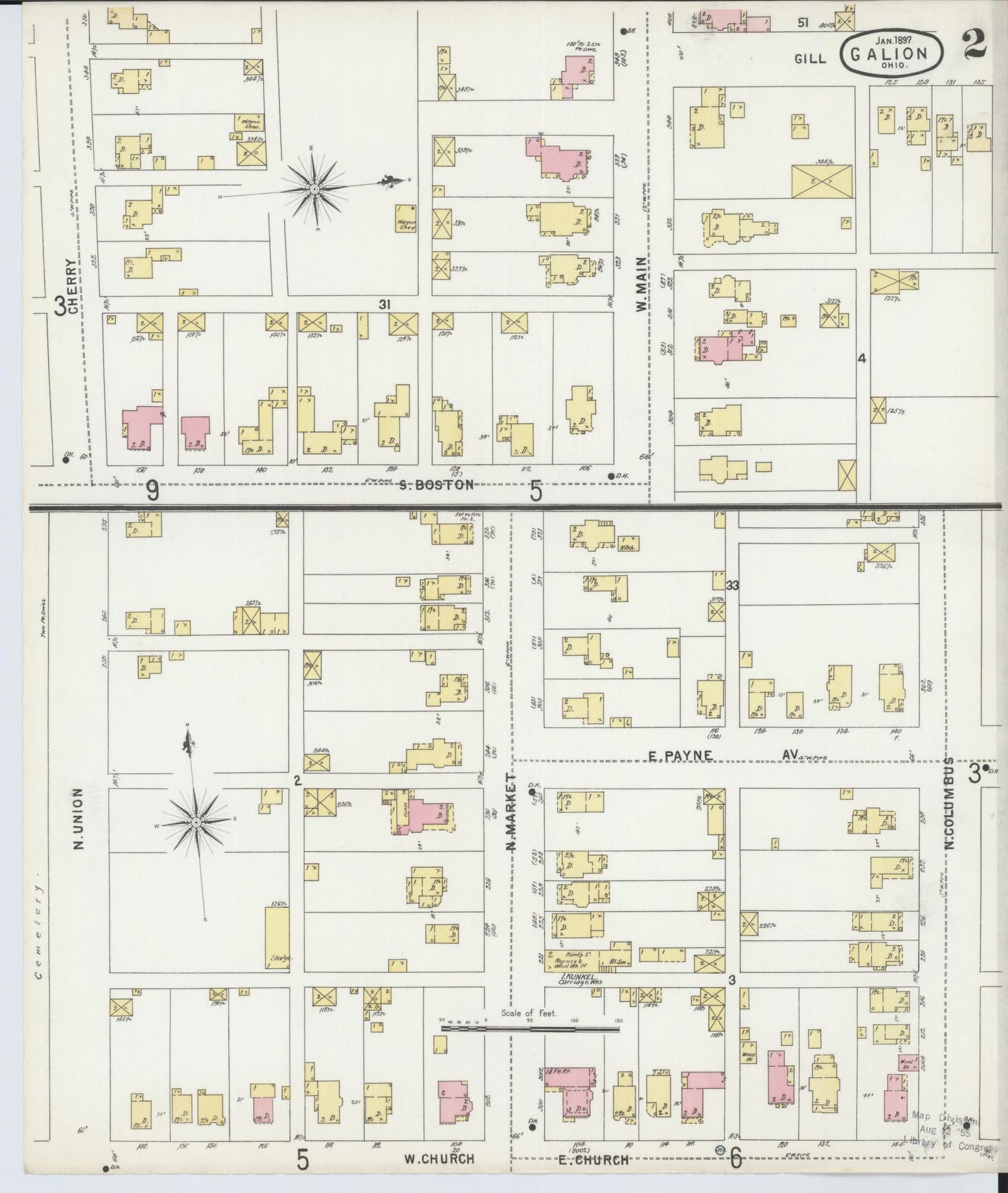 Sanborn Fire Insurance Map from Galion, Crawford County, Ohio (1897), Sheet #0002 - Historic Sanborn Fire Insurance Map Print, vintage old map wall art, antique decor, genealogy gift, Ohio Ohio map