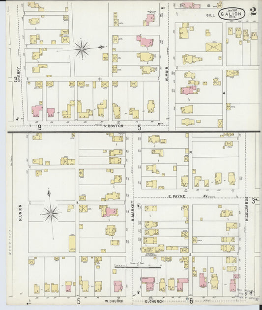 Sanborn Fire Insurance Map from Galion, Crawford County, Ohio (1897), Sheet #0002 - Historic Sanborn Fire Insurance Map Print, vintage old map wall art, antique decor, genealogy gift, Ohio Ohio map