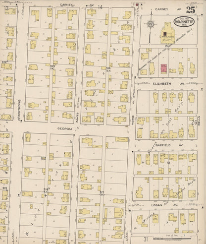 Sanborn Fire Insurance Map from Marinette, Marinette County, Wisconsin (1921), Sheet #0025 - Historic Sanborn Fire Insurance Map Print, vintage old map wall art, antique decor, genealogy gift, Wisconsin Wisconsin map