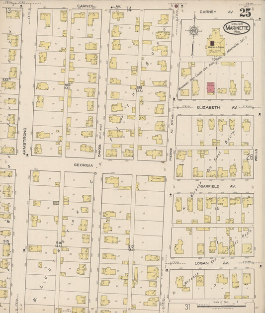Sanborn Fire Insurance Map from Marinette, Marinette County, Wisconsin (1921), Sheet #0025 - Historic Sanborn Fire Insurance Map Print, vintage old map wall art, antique decor, genealogy gift, Wisconsin Wisconsin map