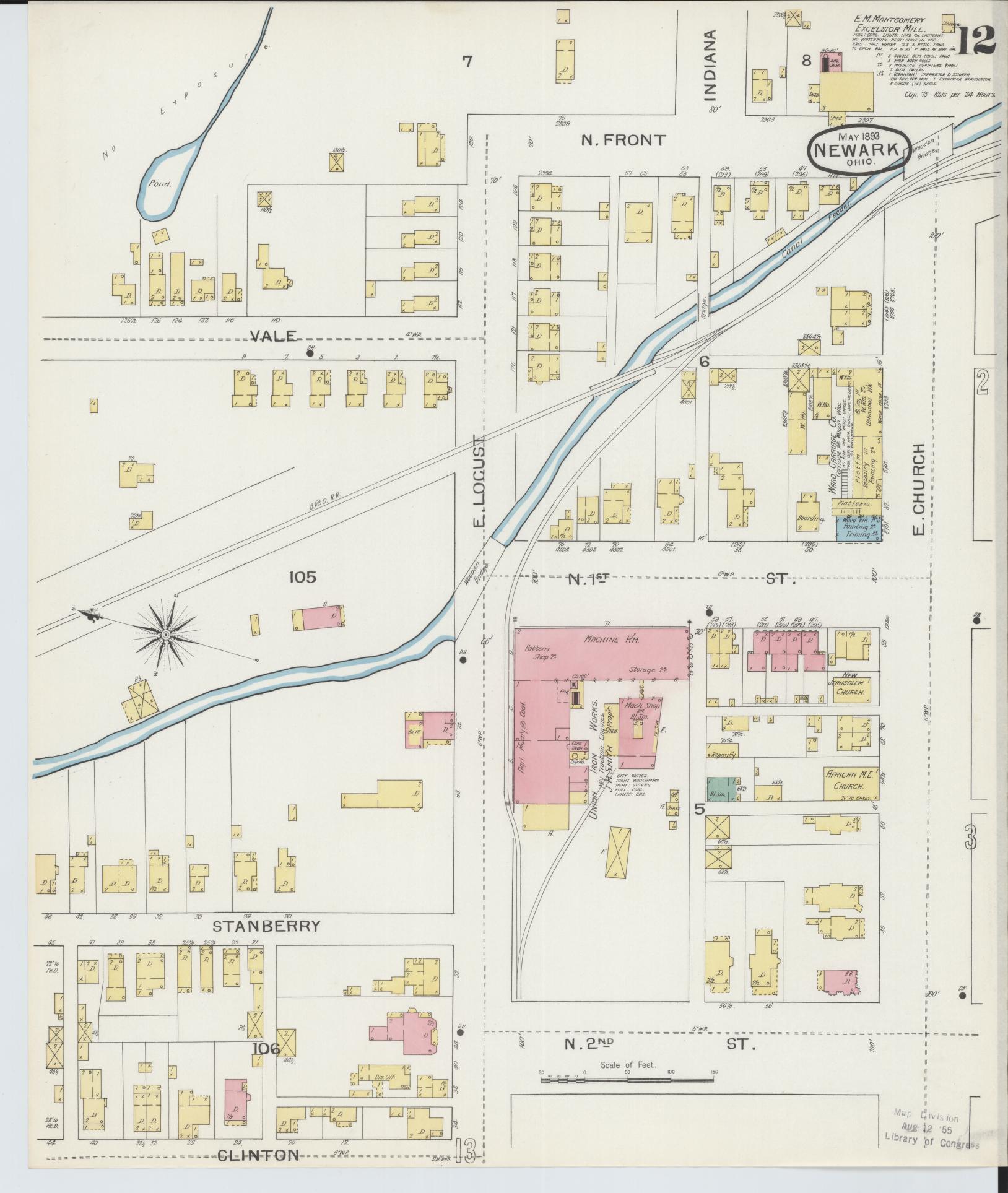 Sanborn Fire Insurance Map from Newark, Licking County, Ohio (1893), Sheet #0012 - Complete Map Set gallery image, historic Sanborn map, vintage wall art, Ohio Ohio