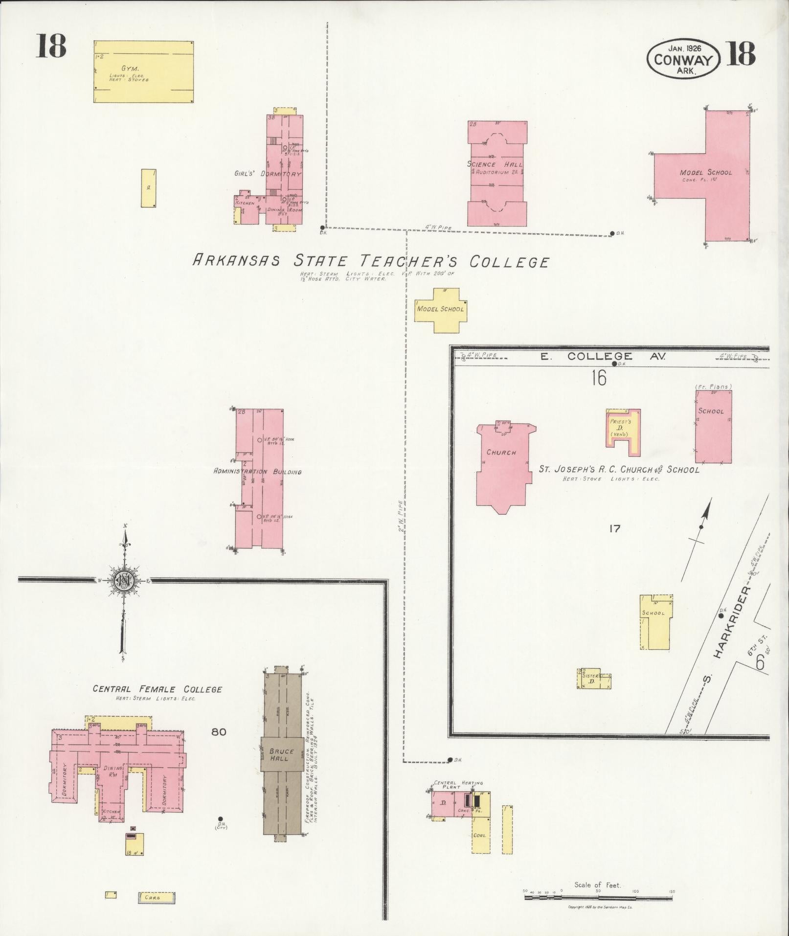 Sanborn Fire Insurance Map from Conway, Faulkner County, Arkansas (1926), Sheet #0018 - Historic Sanborn Fire Insurance Map Print, vintage old map wall art, antique decor, genealogy gift, Arkansas Arkansas map