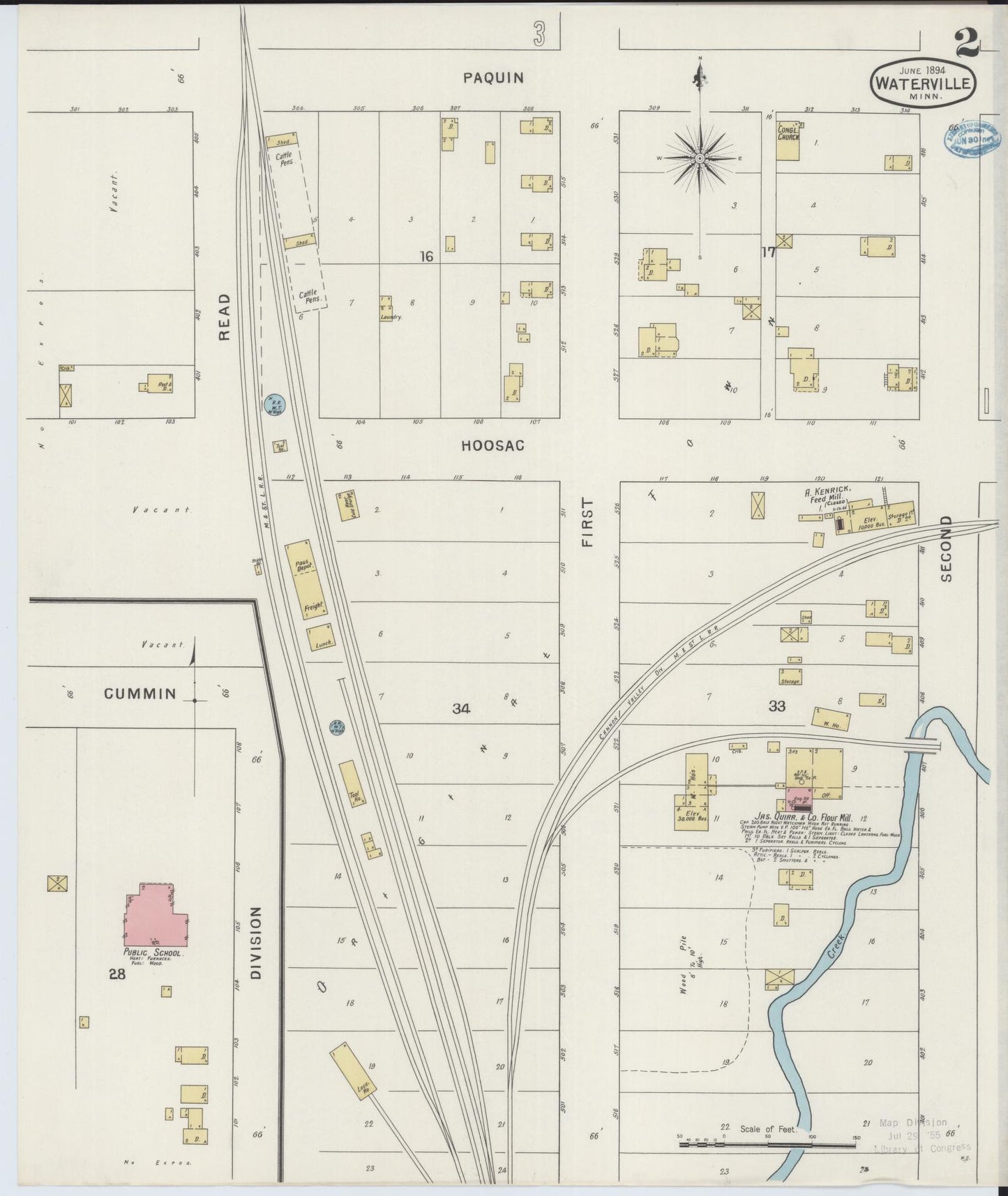 Sanborn Fire Insurance Map from Waterville, Le Sueur County, Minnesota (1894), Sheet #0002 - Historic Sanborn Fire Insurance Map Print, vintage old map wall art, antique decor, genealogy gift, Minnesota Minnesota map