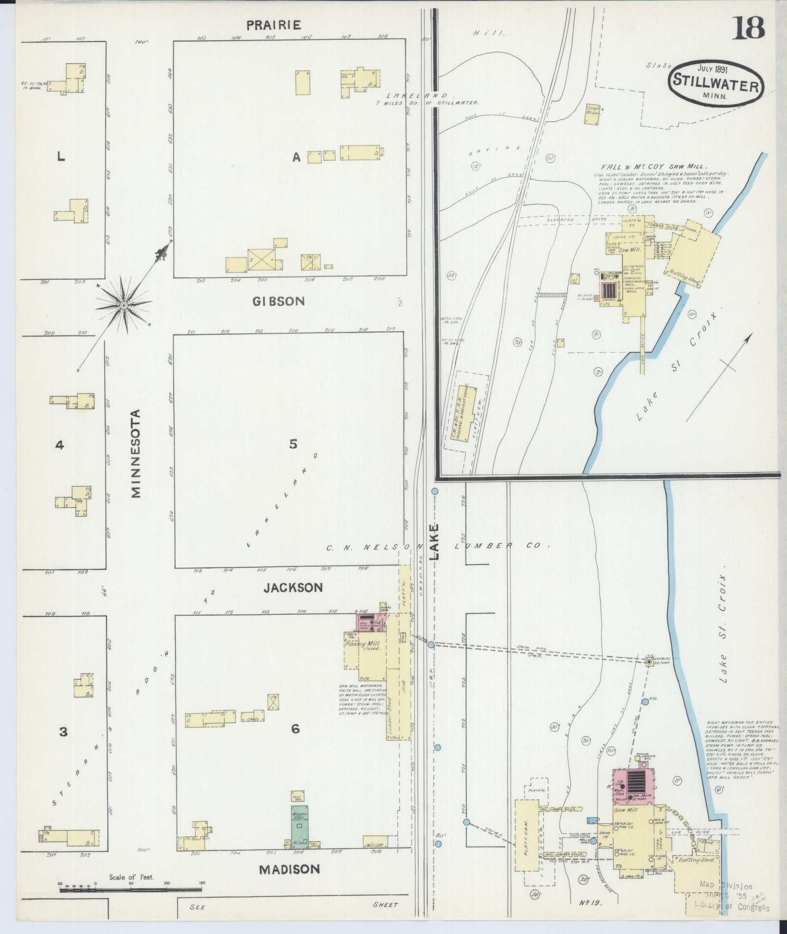 Sanborn Fire Insurance Map from Stillwater, Washington County, Minnesota (1891), Sheet #0018 - Historic Sanborn Fire Insurance Map Print, vintage old map wall art, antique decor, genealogy gift, Minnesota Minnesota map