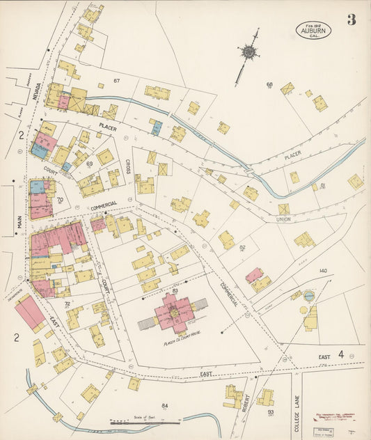 Sanborn Fire Insurance Map from Auburn, Placer County, California (1912), Sheet #0003 - Historic Sanborn Fire Insurance Map Print, vintage old map wall art, antique decor, genealogy gift, California California map