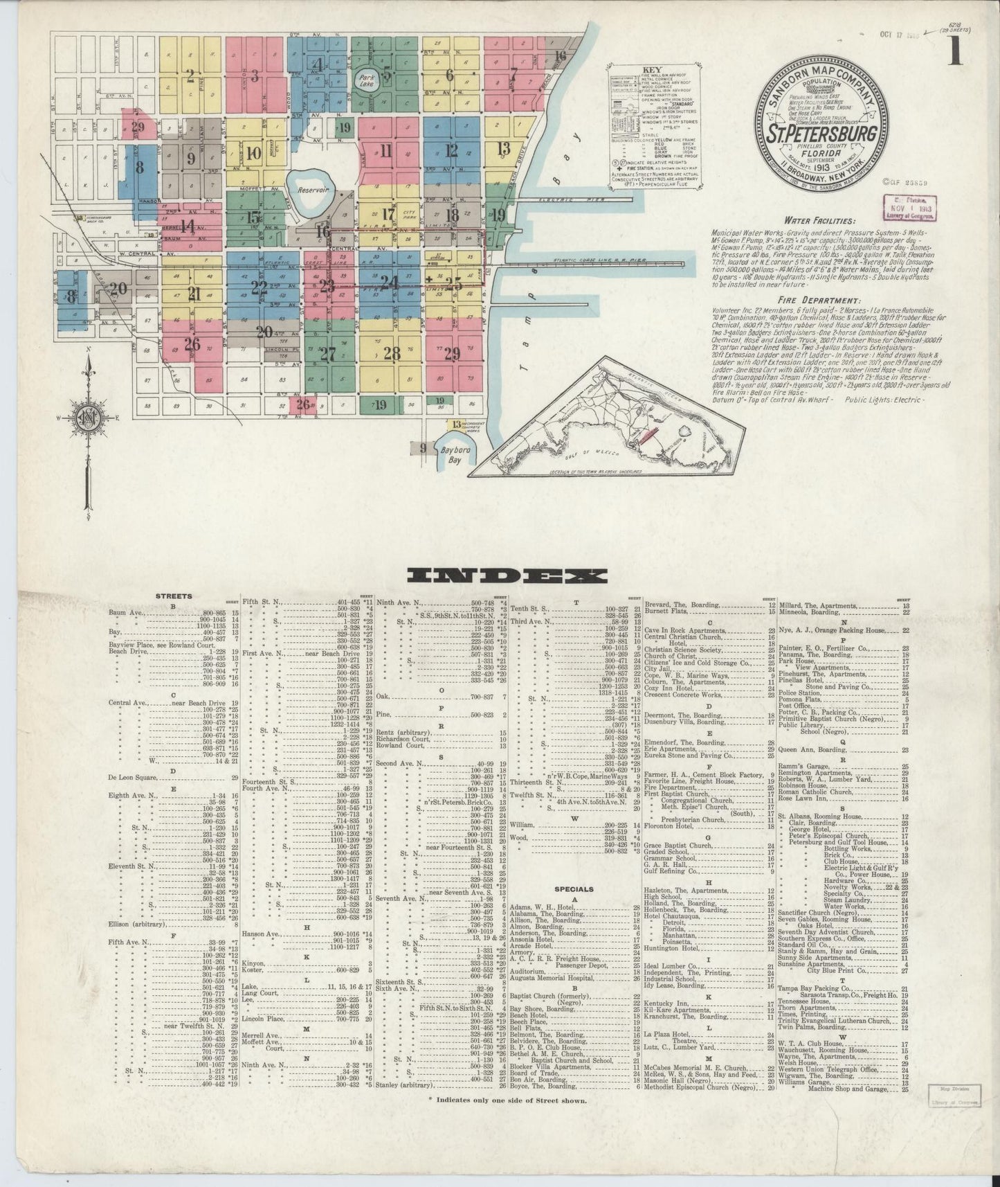 Sanborn Fire Insurance Map from Saint Petersburg, Pinellas County, Florida (1913), Sheet #0001 - Complete Map Set gallery image, historic Sanborn map, vintage wall art, Florida Florida
