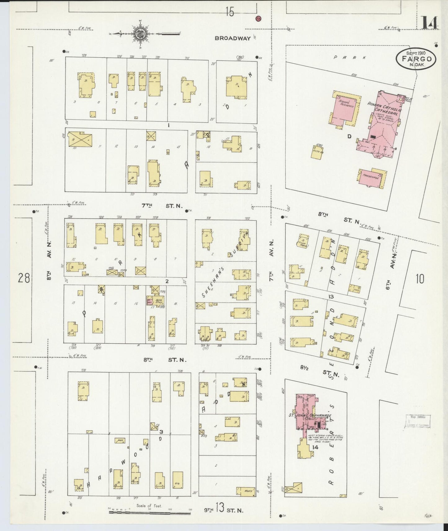 Sanborn Fire Insurance Map from Fargo, Cass County, North Dakota (1910), Sheet #0014 - Complete Map Set gallery image, historic Sanborn map, vintage wall art, North Dakota North Dakota