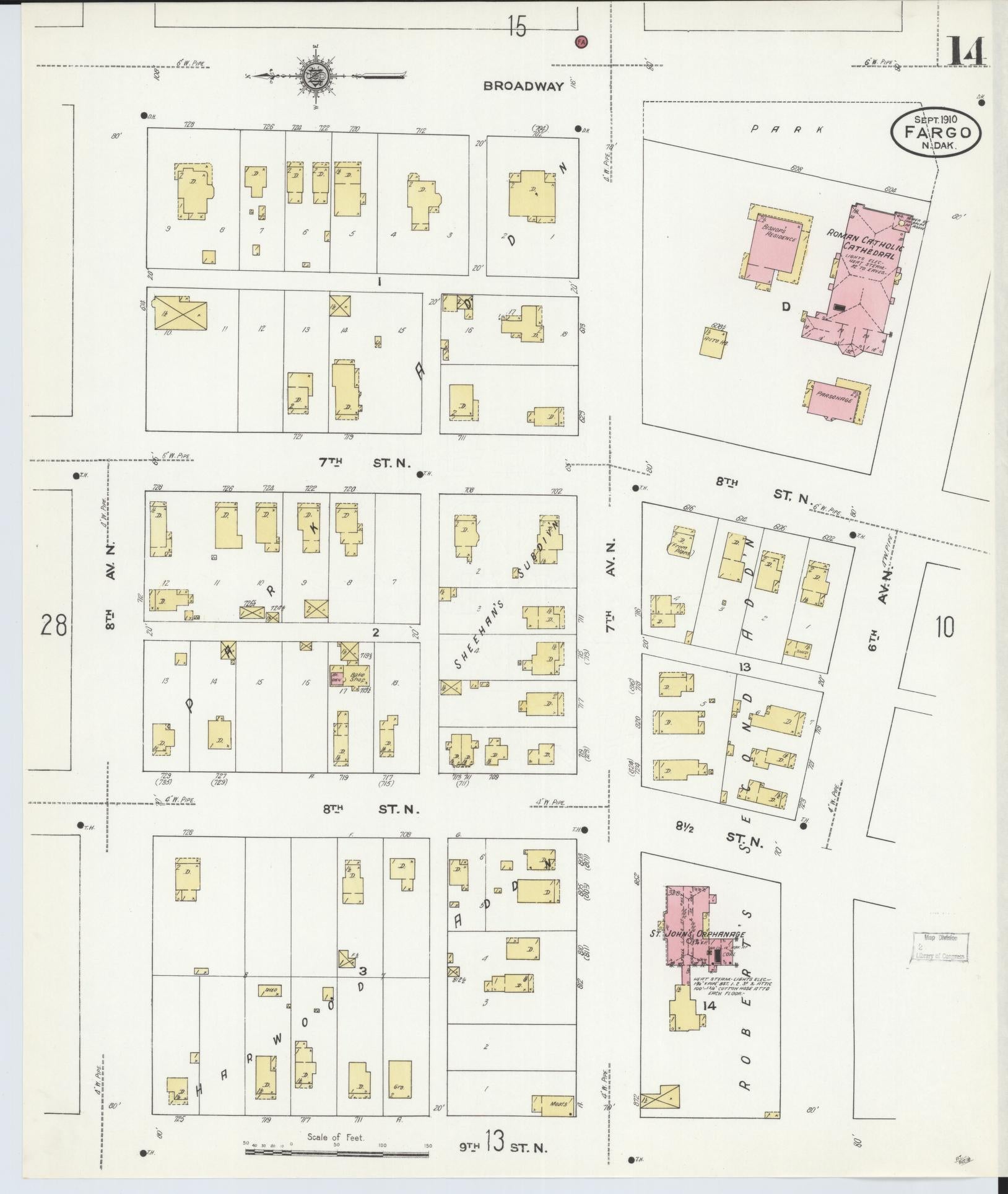 Sanborn Fire Insurance Map from Fargo, Cass County, North Dakota (1910), Sheet #0014 - Complete Map Set gallery image, historic Sanborn map, vintage wall art, North Dakota North Dakota