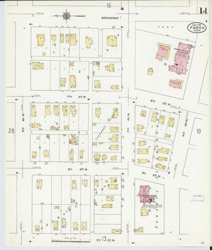 Sanborn Fire Insurance Map from Fargo, Cass County, North Dakota (1910), Sheet #0014 - Complete Map Set gallery image, historic Sanborn map, vintage wall art, North Dakota North Dakota