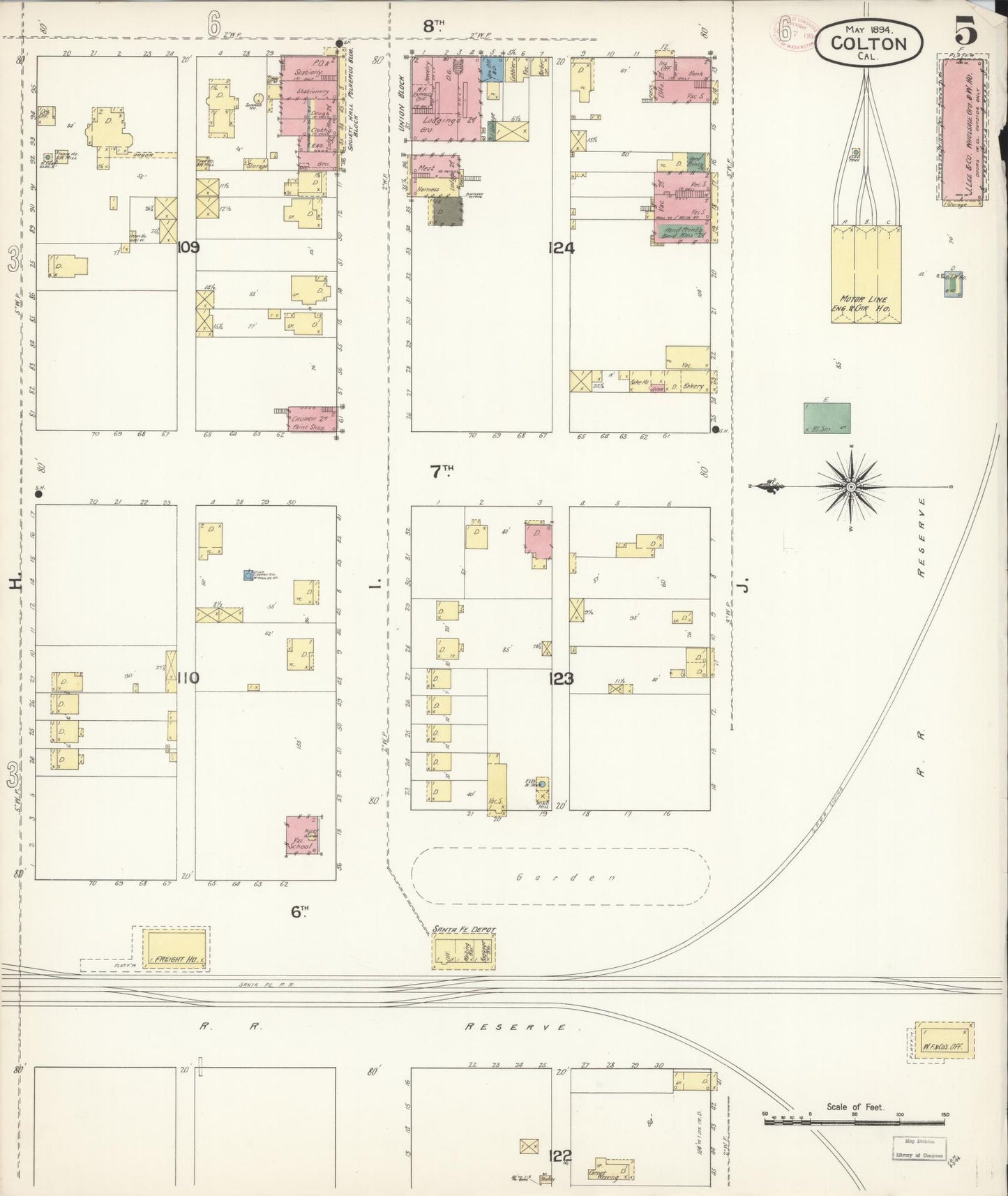 Sanborn Fire Insurance Map from Colton, San Bernardino County, California (1894), Sheet #0005 - Complete Map Set gallery image, historic Sanborn map, vintage wall art, California California