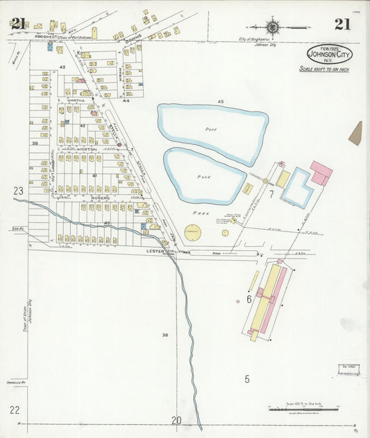 Sanborn Fire Insurance Map from Johnson City, Broome County, New York (1925), Sheet #0021 - Historic Sanborn Fire Insurance Map Print, vintage old map wall art, antique decor, genealogy gift, New York New York map