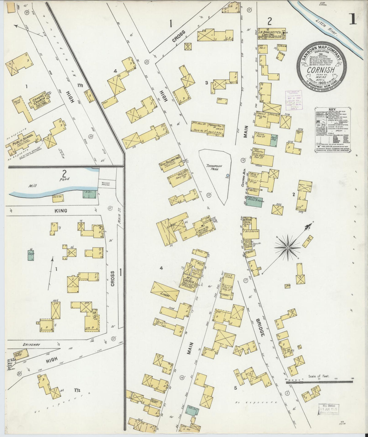 Sanborn Fire Insurance Map from Cornish, York County, Maine (1903), Sheet #0001 - Complete Map Set gallery image, historic Sanborn map, vintage wall art, Maine Maine