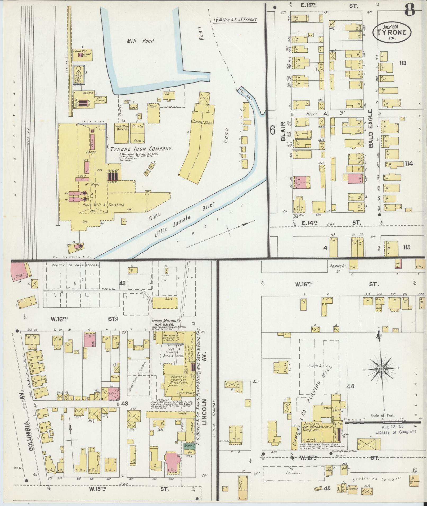 Sanborn Fire Insurance Map from Tyrone, Blair County, Pennsylvania (1901), Sheet #0008 - Complete Map Set gallery image, historic Sanborn map, vintage wall art, Pennsylvania Pennsylvania
