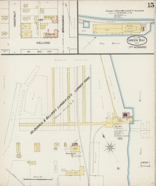 Sanborn Fire Insurance Map from Green Bay, Brown County, Wisconsin (1887), Sheet #0015 - Historic Sanborn Fire Insurance Map Print, vintage old map wall art, antique decor, genealogy gift, Wisconsin Wisconsin map