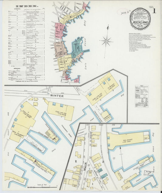 Sanborn Fire Insurance Map from Rockland, Knox County, Maine (1892), Sheet #0001 - Historic Sanborn Fire Insurance Map Print, vintage old map wall art, antique decor, genealogy gift, Maine Maine map