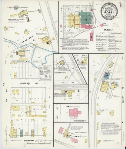 Sanborn Fire Insurance Map from Geary, Blaine County, Oklahoma (1909), Sheet #0001 - Complete Map Set gallery image, historic Sanborn map, vintage wall art, Oklahoma Oklahoma