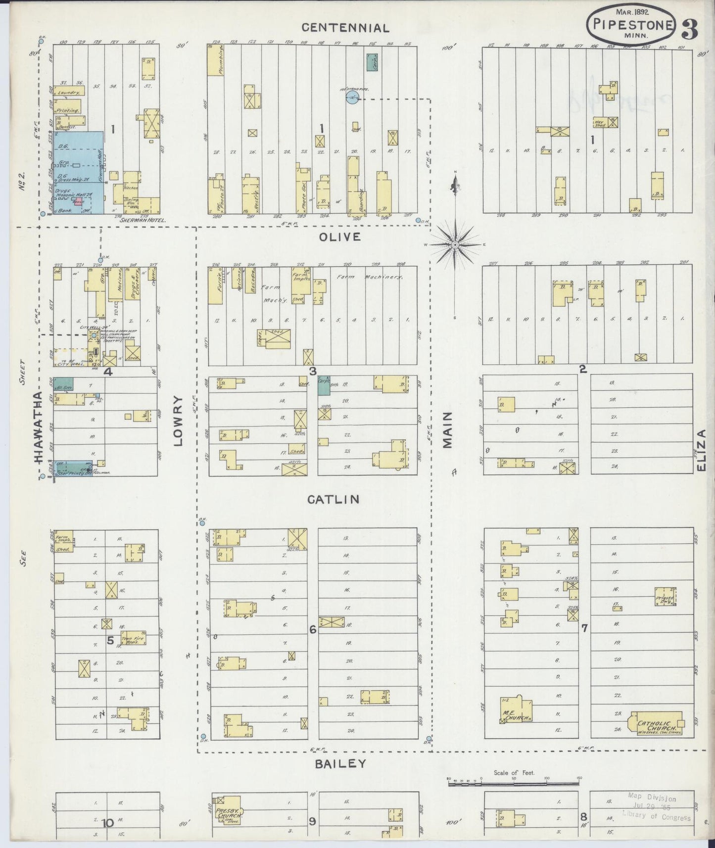 Sanborn Fire Insurance Map from Pipestone, Pipestone County, Minnesota (1892), Sheet #0003 - Complete Map Set gallery image, historic Sanborn map, vintage wall art, Minnesota Minnesota
