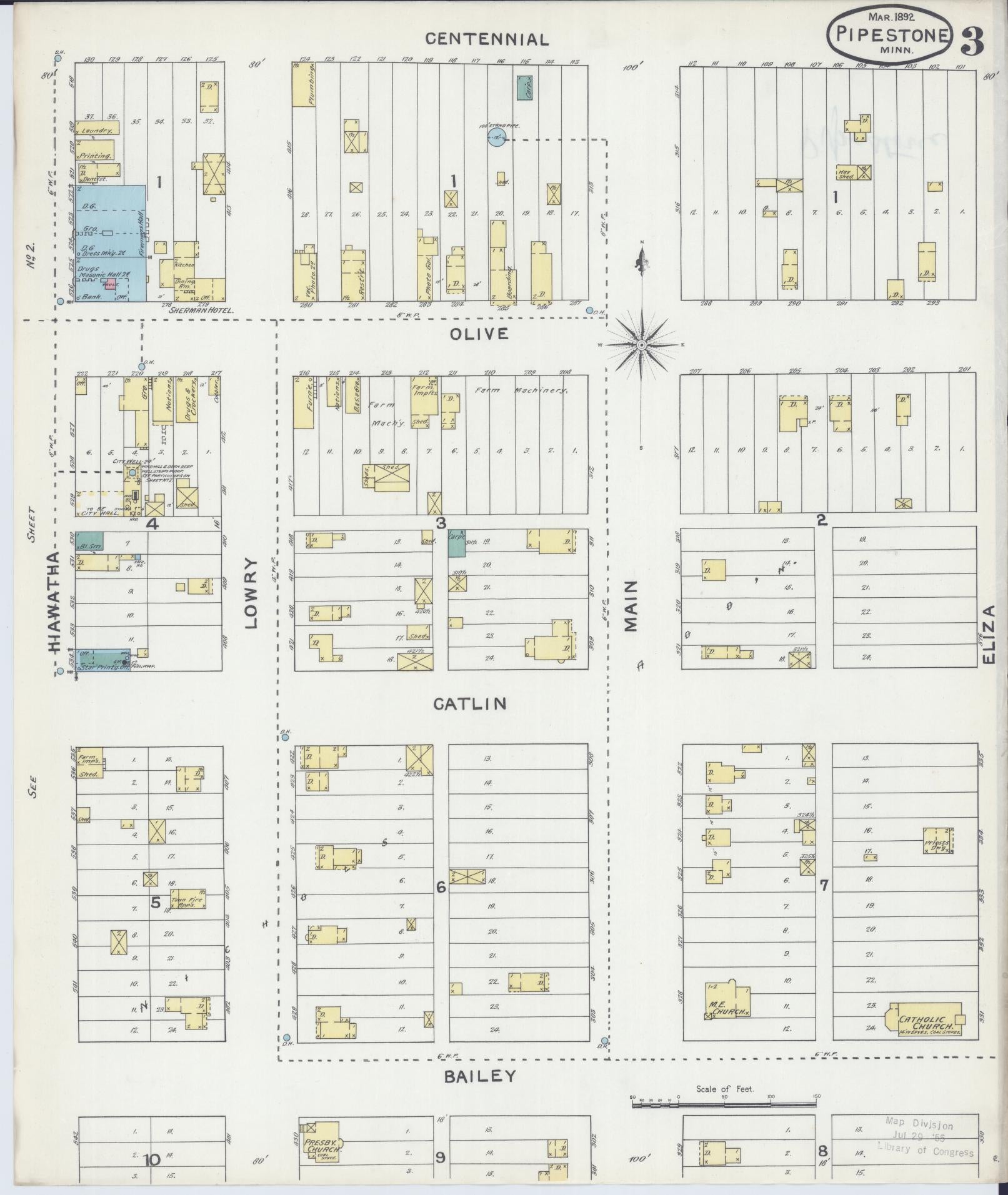 Sanborn Fire Insurance Map from Pipestone, Pipestone County, Minnesota (1892), Sheet #0003 - Complete Map Set gallery image, historic Sanborn map, vintage wall art, Minnesota Minnesota