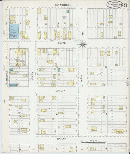 Sanborn Fire Insurance Map from Pipestone, Pipestone County, Minnesota (1892), Sheet #0003 - Complete Map Set gallery image, historic Sanborn map, vintage wall art, Minnesota Minnesota