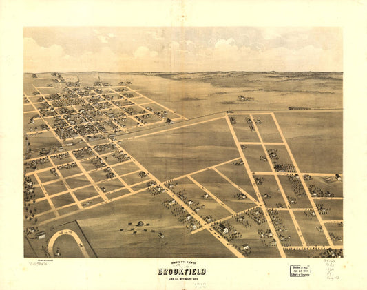 Bird's eye view of Brookfield, Linn Co., Missouri 1869. (1869) – Historic Bird’s-Eye View Panorama Print