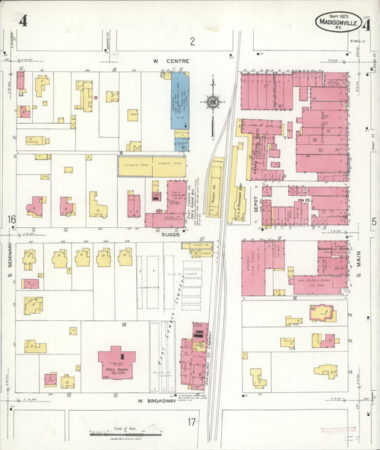 Sanborn Fire Insurance Map from Madisonville, Hopkins County, Kentucky (1923), Sheet #0004 - Historic Sanborn Fire Insurance Map Print, vintage old map wall art, antique decor, genealogy gift, Kentucky Kentucky map