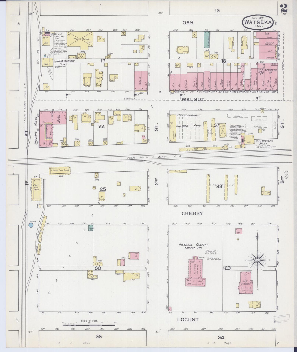 Sanborn Fire Insurance Map from Watseka, Iroquois County, Illinois (1892), Sheet #0002 - Complete Map Set gallery image, historic Sanborn map, vintage wall art, Illinois Illinois