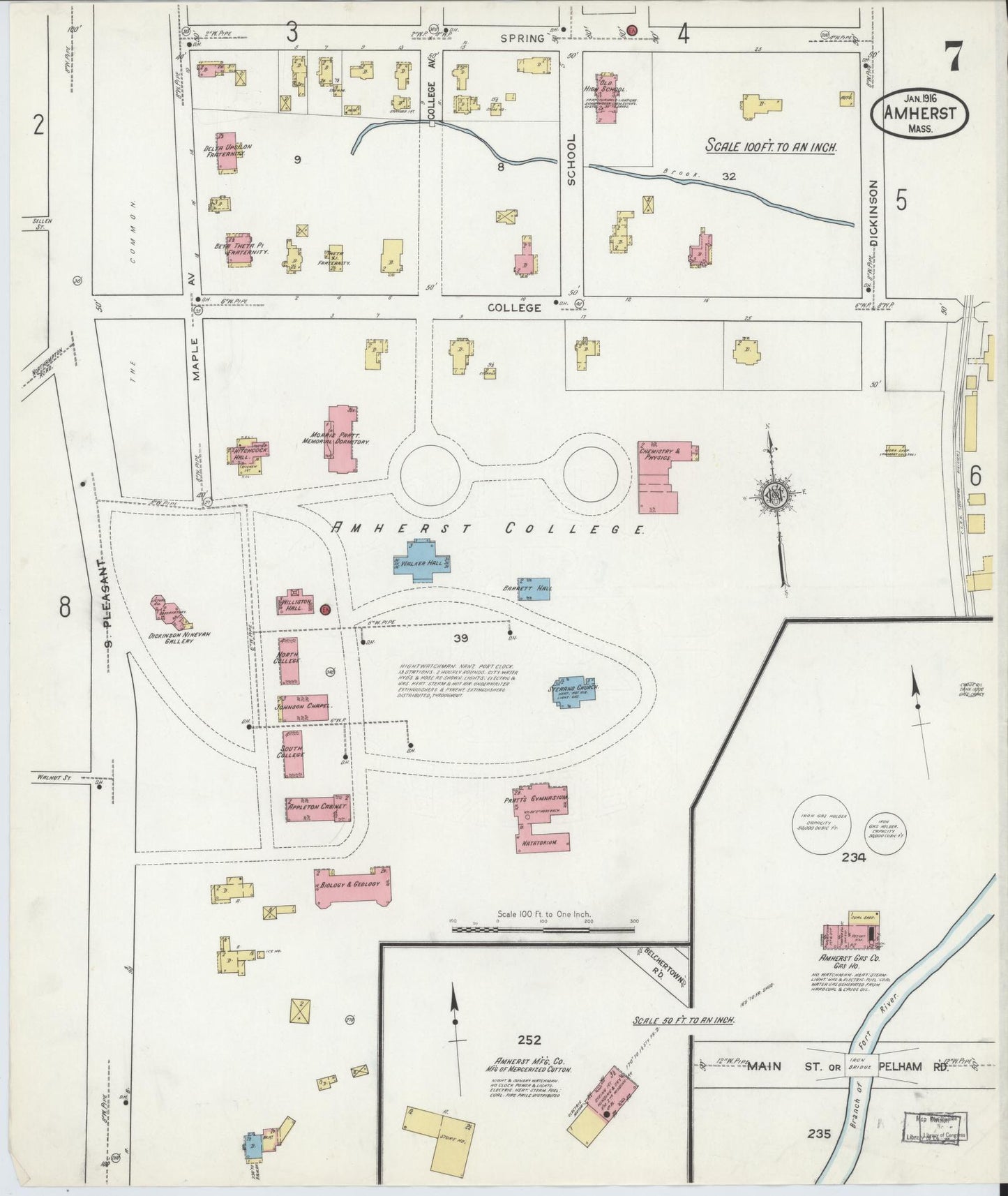 Sanborn Fire Insurance Map from Amherst, Hampshire County, Massachusetts (1916), Sheet #0007 - Complete Map Set gallery image, historic Sanborn map, vintage wall art, Massachusetts Massachusetts