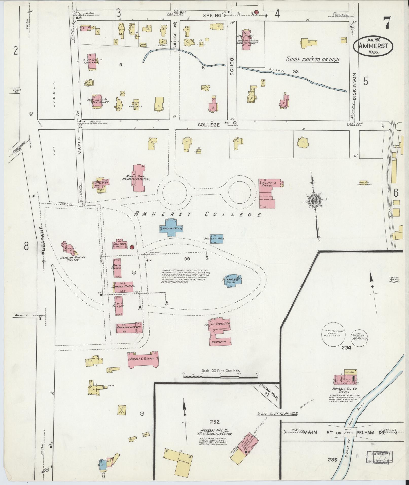 Sanborn Fire Insurance Map from Amherst, Hampshire County, Massachusetts (1916), Sheet #0007 - Complete Map Set gallery image, historic Sanborn map, vintage wall art, Massachusetts Massachusetts