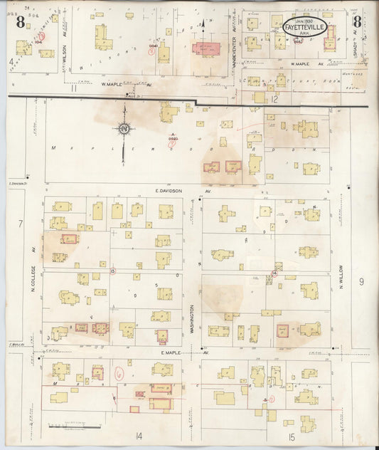 Sanborn Fire Insurance Map from Fayetteville, Washington County, Arkansas (1948), Sheet #0008 - Historic Sanborn Fire Insurance Map Print, vintage old map wall art, antique decor, genealogy gift, Arkansas Arkansas map