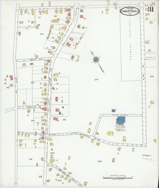 Sanborn Fire Insurance Map from Charlottesville, Independent Cities, Virginia (1920), Sheet #0031 - Historic Sanborn Fire Insurance Map Print, vintage old map wall art, antique decor, genealogy gift, Virginia Virginia map