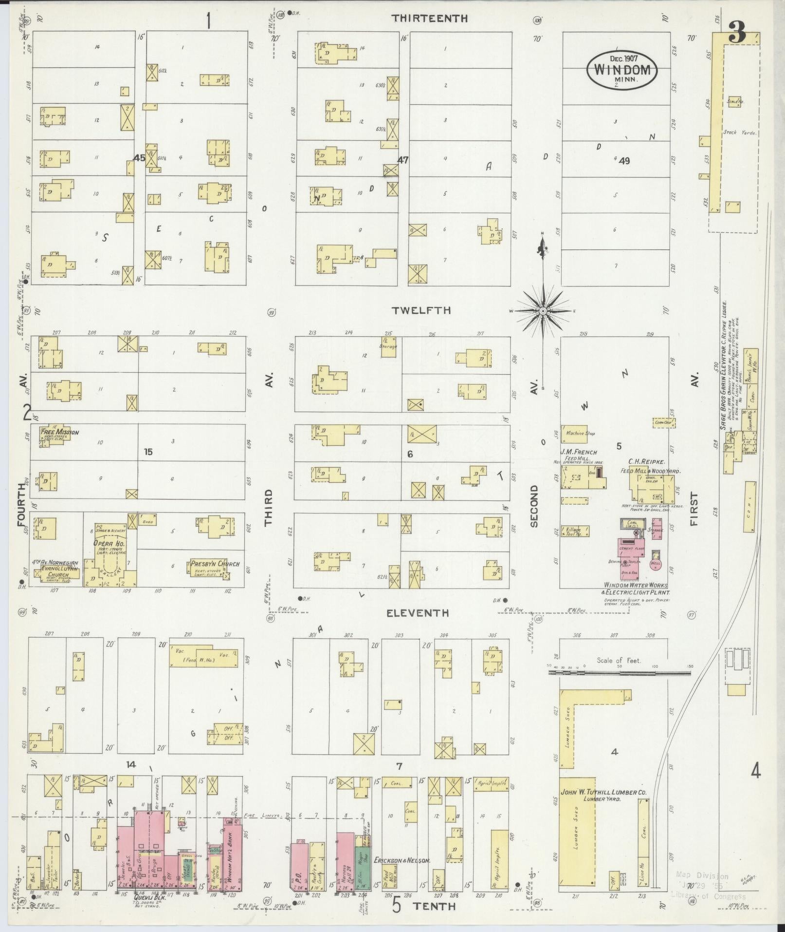 Sanborn Fire Insurance Map from Windom, Cottonwood County, Minnesota (1907), Sheet #0003 - Complete Map Set gallery image, historic Sanborn map, vintage wall art, Minnesota Minnesota