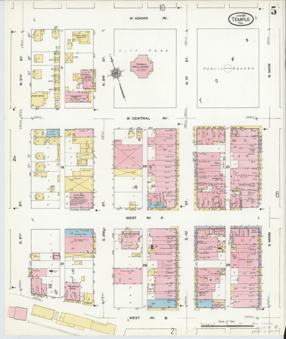 Sanborn Fire Insurance Map from Temple, Bell County, Texas (1910), Sheet #0005 - Complete Map Set gallery image, historic Sanborn map, vintage wall art, Texas Texas