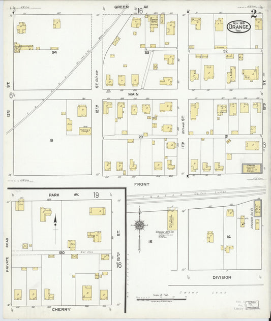 Sanborn Fire Insurance Map from Orange, Orange County, Texas (1919), Sheet #0002 - Historic Sanborn Fire Insurance Map Print, vintage old map wall art, antique decor, genealogy gift, Texas Texas map