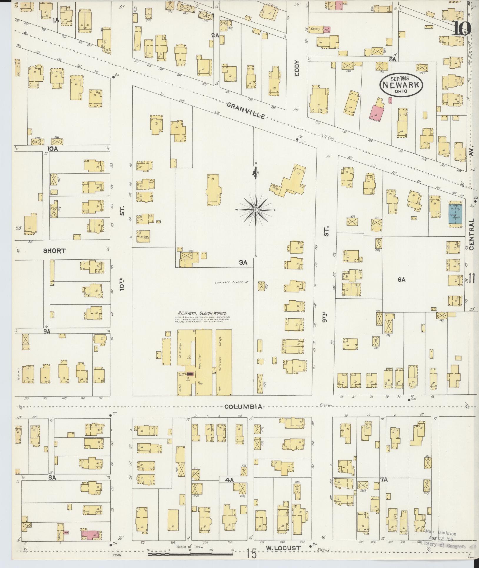 Sanborn Fire Insurance Map from Newark, Licking County, Ohio (1905), Sheet #0010 - Complete Map Set gallery image, historic Sanborn map, vintage wall art, Ohio Ohio