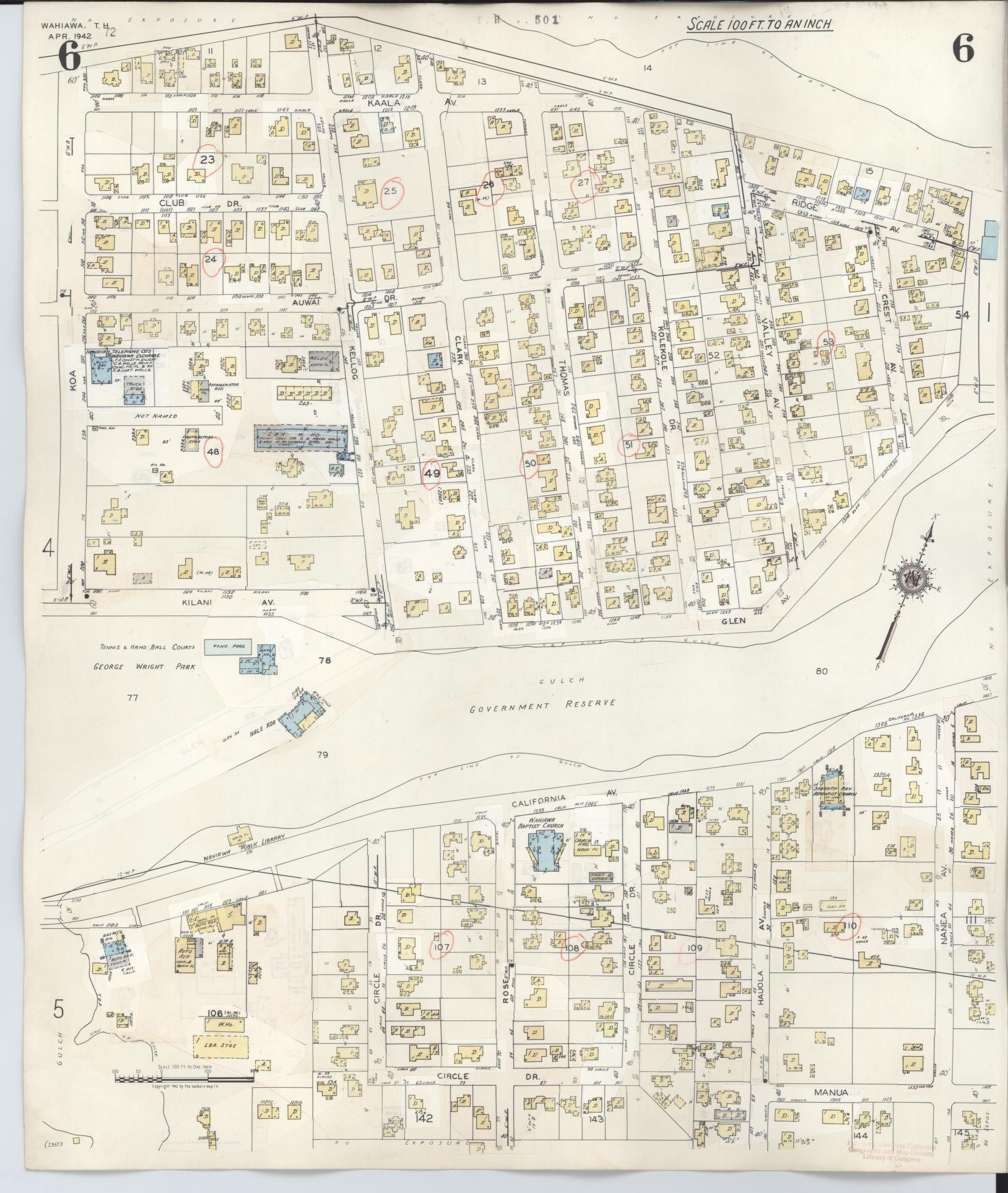 Sanborn Fire Insurance Map from Wahiawa, Honolulu County, Hawaii (1957), Sheet #0006 - Complete Map Set gallery image, historic Sanborn map, vintage wall art, Hawaii Hawaii